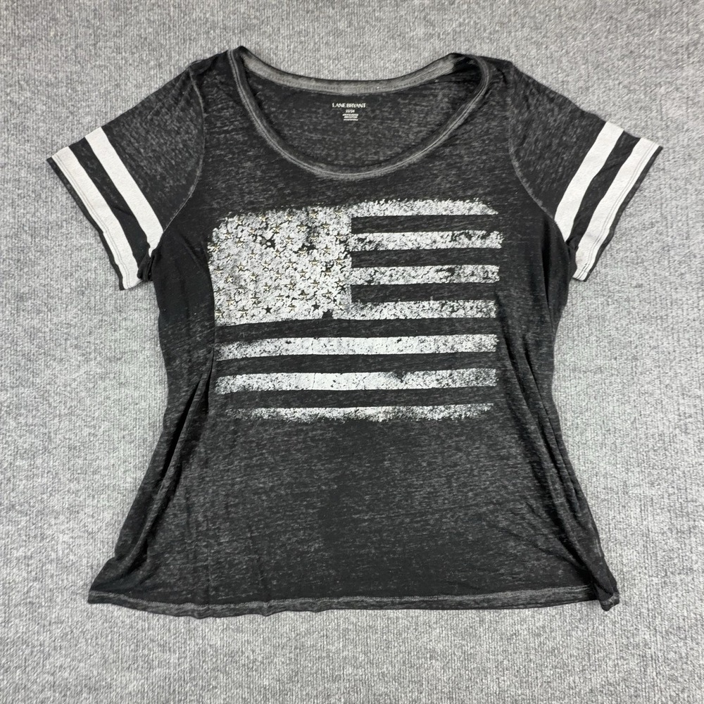Lane Bryant Shirt Womens 22/24 Black Patriotic Flag Studded Striped Sleeve Tee